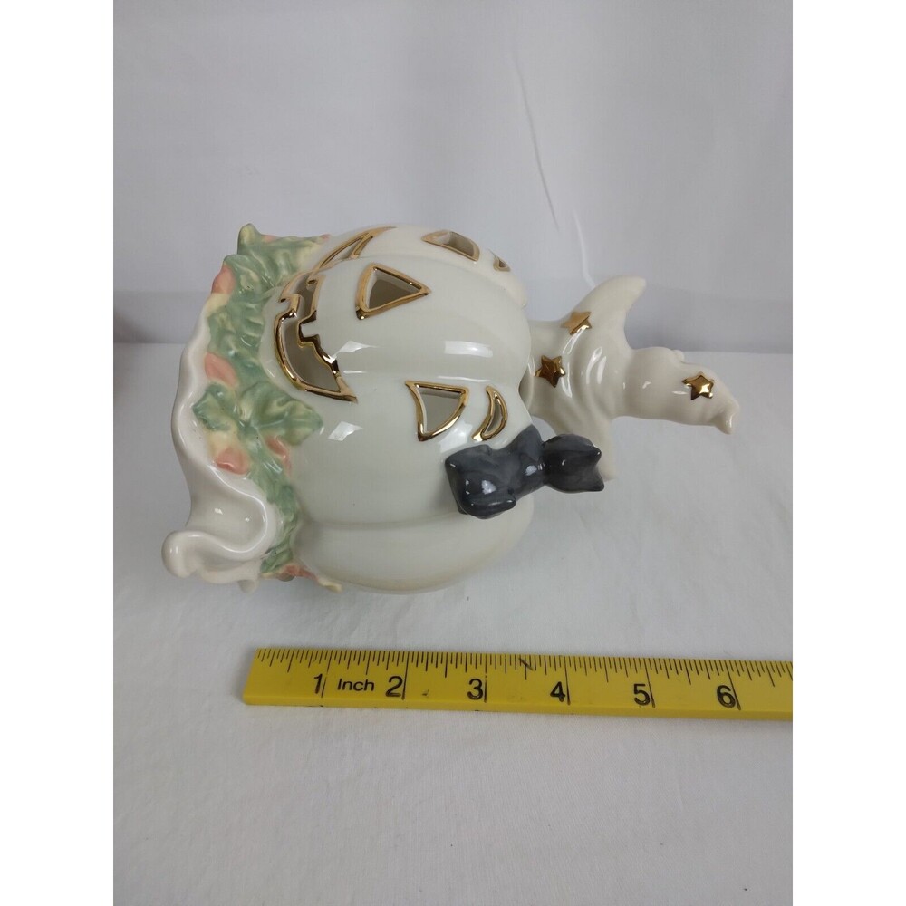 Lenox Occasions White Ghost with Pumpkin and Cat Votive Candle Holder - Picture 9 of 9
